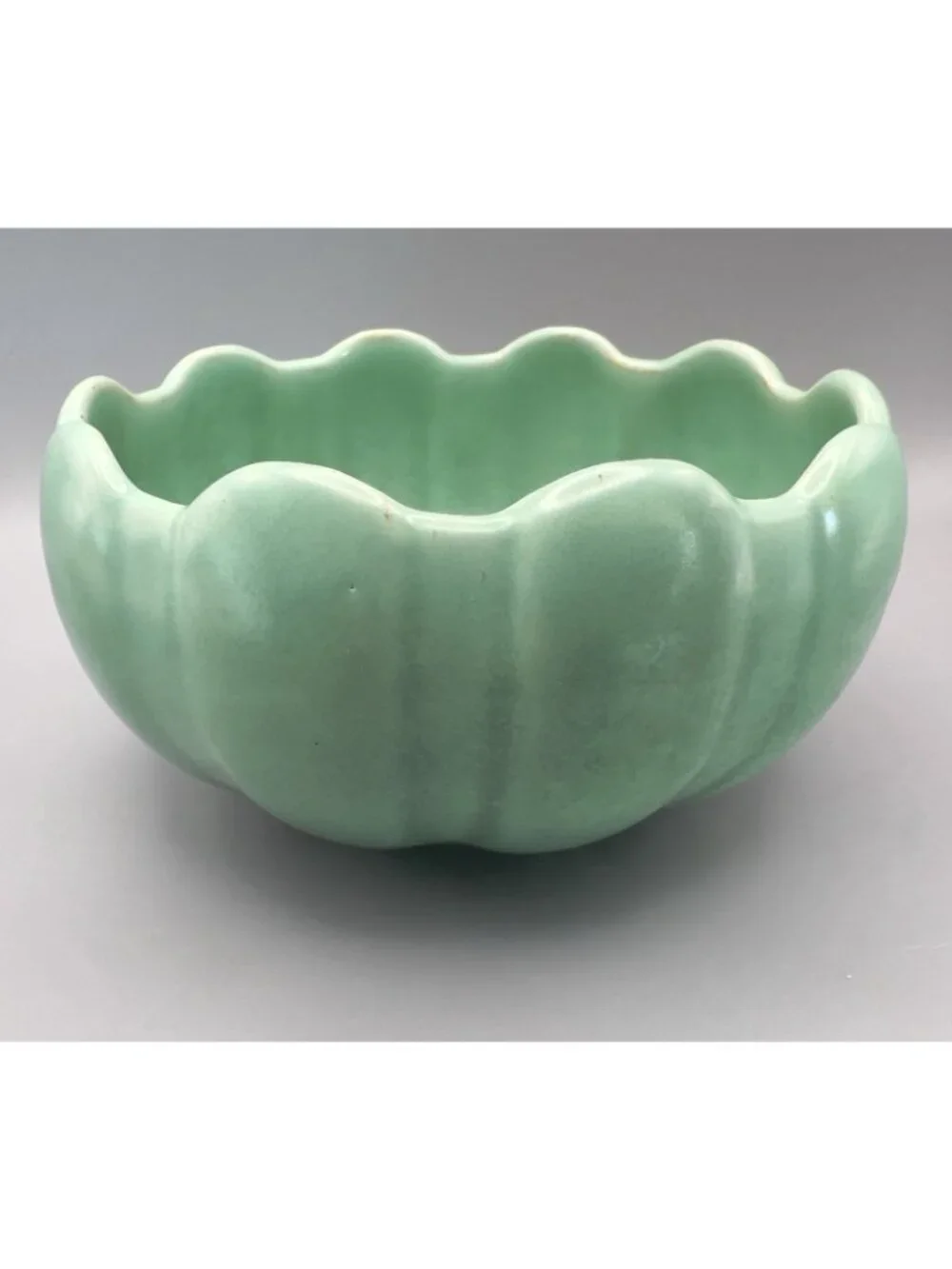 Vintage Camark Pottery Lotus Bowl Planter 620 Matte Seafoam Green Scalloped